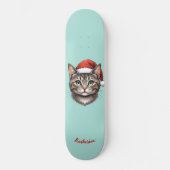 Custom Cute Christmas Cat with Santa Hat Persoonlijk Skateboard (Voorkant)