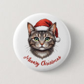 Custom Cute Christmas Cat with Santa Hat Ronde Button 5,7 Cm (Voorkant)
