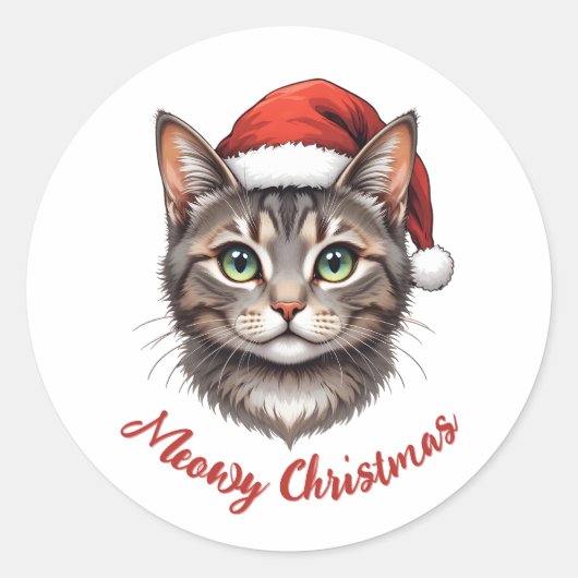 Custom Cute Christmas Cat with Santa Hat Ronde Sticker (Voorkant)