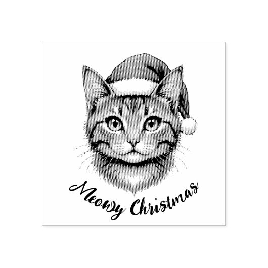 Custom Cute Christmas Cat with Santa Hat Rubberstempel (Afrduk)
