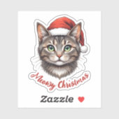 Custom Cute Christmas Cat with Santa Hat Sticker (Vel)