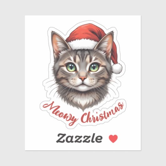 Custom Cute Christmas Cat with Santa Hat Sticker (Vel)