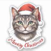 Custom Cute Christmas Cat with Santa Hat Sticker (Voorkant)