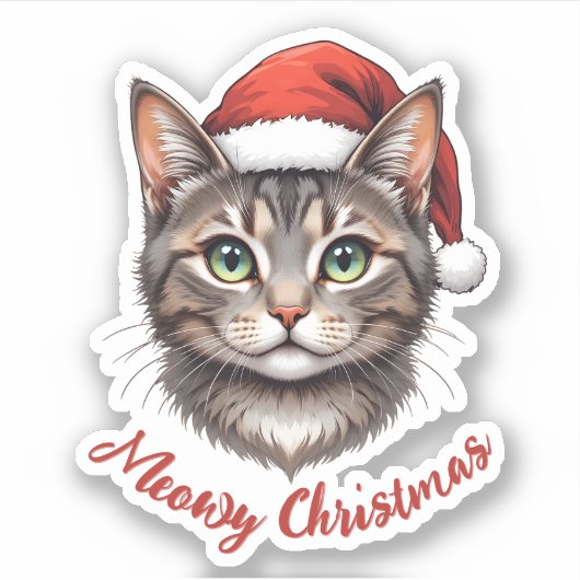 Custom Cute Christmas Cat with Santa Hat Sticker (Voorkant)