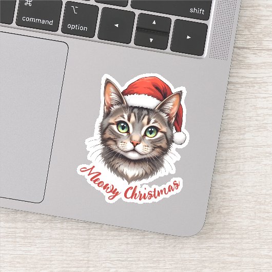 Custom Cute Christmas Cat with Santa Hat Sticker (Detail)