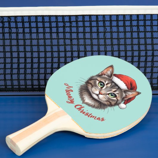 Custom Cute Christmas Cat with Santa Hat Tafeltennisbatje (Insitu)