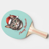 Custom Cute Christmas Cat with Santa Hat Tafeltennisbatje (Zijkant)