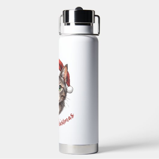 Custom Cute Christmas Cat with Santa Hat Waterfles (Achterkant)