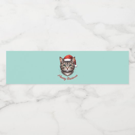 Custom Cute Christmas Cat with Santa Hat Waterfles Etiket (Enkel label)