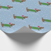 Custom Cute Daschund and Snowflakes Blue Cartoon Cadeaupapier (Hoek)