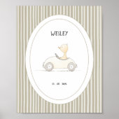 Custom Cute Duck Race Car Nursery Name Date Poster (Voorkant)