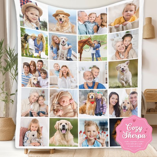 Custom Cute Family 20 Photos Collage Simple Sherpa Deken
