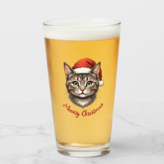 Custom Cute Festive Christmas Cat with Santa Hat Glas (Voorkant gevuld)