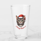 Custom Cute Festive Christmas Cat with Santa Hat Glas (Voorkant)
