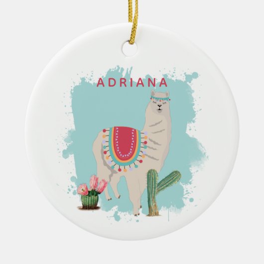 Custom Cute Fiesta Llama & Cactus Keramisch Ornament (Voorkant)