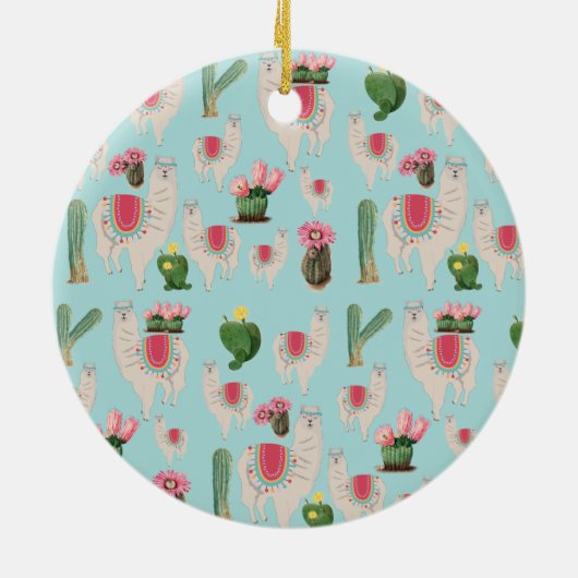 Custom Cute Fiesta Llama & Cactus Keramisch Ornament (Achterkant)