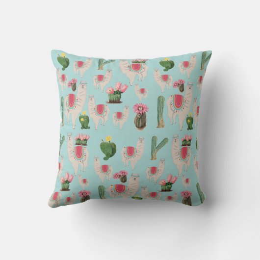 Custom Cute Fiesta Llama & Cactus Nursery Kussen (Achterkant)