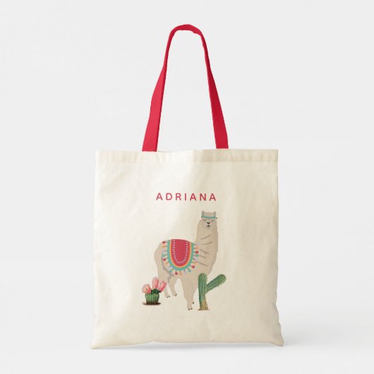 Custom Cute Fiesta Llama & Cactus Tote Bag (Achterkant)