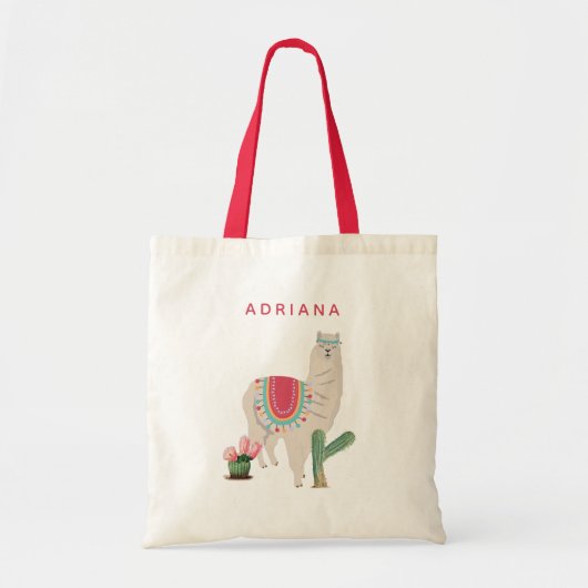 Custom Cute Fiesta Llama & Cactus Tote Bag (Voorkant)