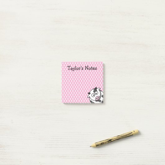 Custom Cute Funny Cartoon Koe Post-it® Notes (Op bureau)