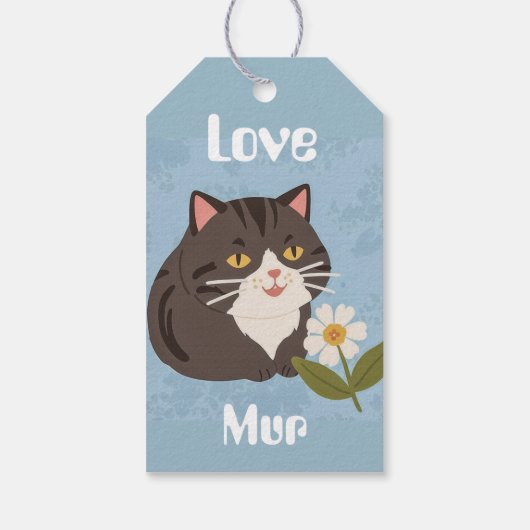 Custom Cute Gray Cat with Mur and Love Cadeaulabel (Achterkant)