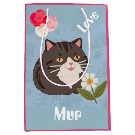 Custom Cute Gray Cat with Mur and Love Medium Cadeauzakje (Voorkant)