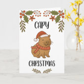 Custom Cute Hand Drawn Capybara Pun Christmas  Kaart (Gele Bloem)