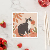 Custom Cute Happy Cat with Spring Flowers  Servet (Insitu)