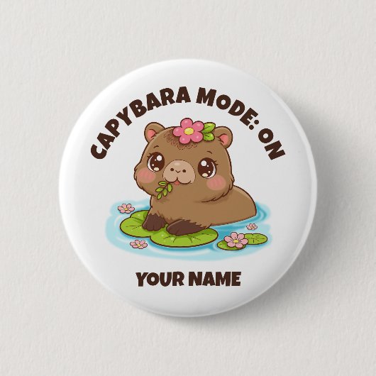 Custom Cute Kawaii Capybara Mode Button (Voorkant)