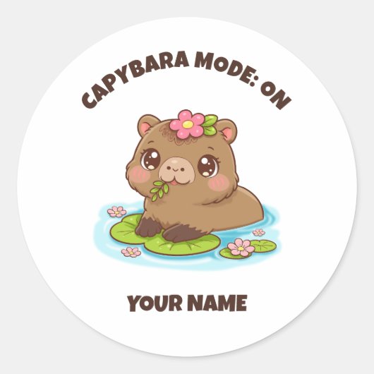 Custom Cute Kawaii Capybara Mode Ronde Sticker (Voorkant)