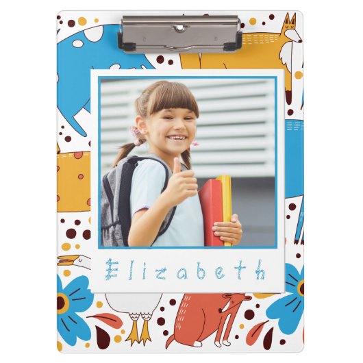 Custom Cute Kid Name & Photo Animal Clipboard Klembord (Voorkant)