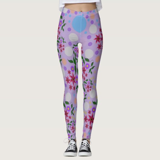Custom Cute Kidcore Confetti Floral & Vine Pattern Leggings (Voorkant)
