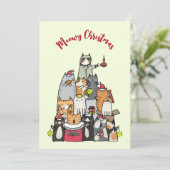 Custom Cute Meowy Christmas Cartoon Cats Photo Feestdagenkaart (Staand voorkant)