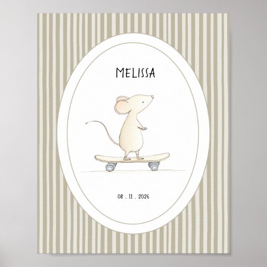 Custom Cute Mouse Nursery Name Date Poster (Voorkant)