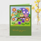 Custom Cute Owls Floral Birthday card w Text Kaart (Gele Bloem)
