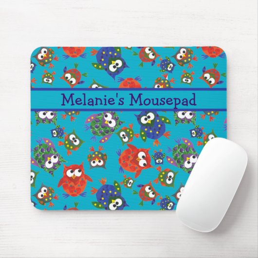 Custom Cute Owls Mousepad, Turquoise Blue Muismat (Met muis)