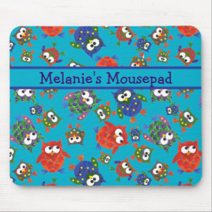 Custom Cute Owls Mousepad, Turquoise Blue Muismat