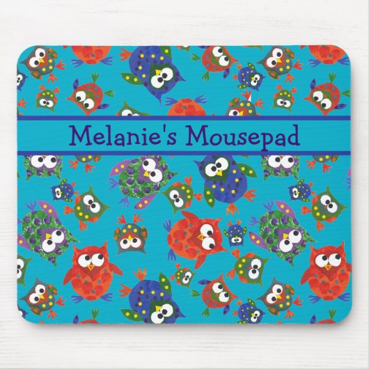Custom Cute Owls Mousepad, Turquoise Blue Muismat (Voorkant)