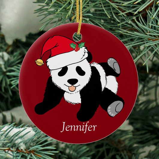 Custom Cute Panda Beer Kinder Red Keramisch Ornament