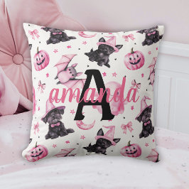 Custom Cute Pink Halloween Pattern With Black Dogs Kussen