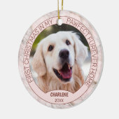 Custom Cute Puppy Photo On Chic Gray Pink Marble Keramisch Ornament (Links)