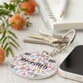Custom Cute Retro Back To School Pattern Keychain (Voorkant Rechts)