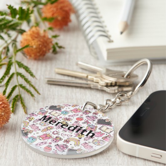 Custom Cute Retro Back To School Pattern Keychain (Voorkant Rechts)