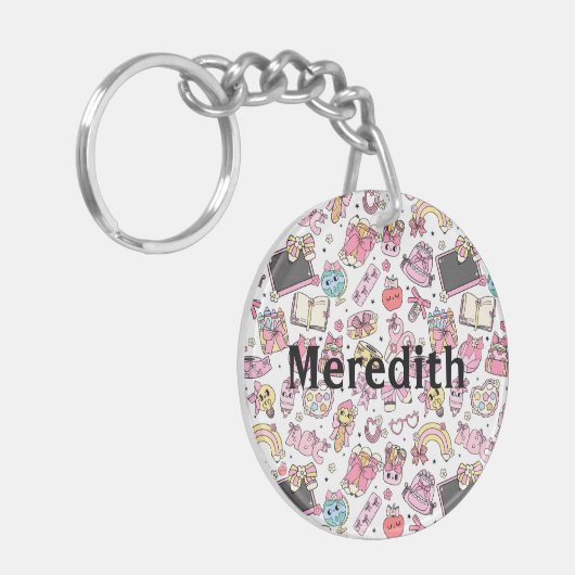 Custom Cute Retro Back To School Pattern Keychain (Voorkant Links)