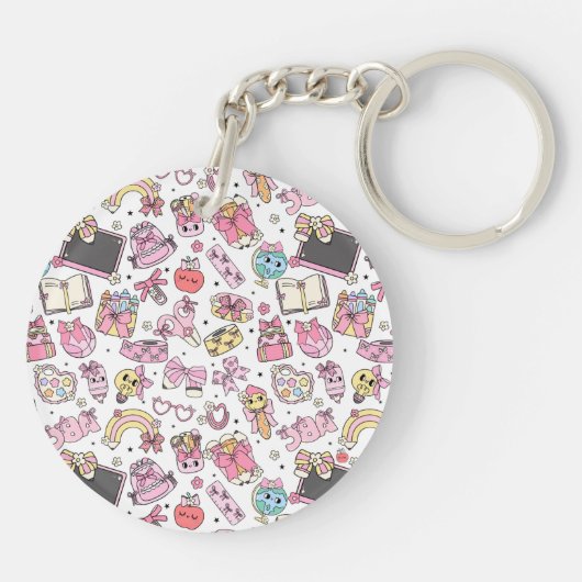 Custom Cute Retro Back To School Pattern Keychain (Achterkant)
