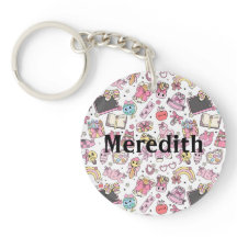 Custom Cute Retro Back To School Pattern Keychain