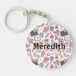 Custom Cute Retro Back To School Pattern Keychain