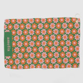 Custom Cute Retro Flower Checkerboard Pink Green   Golfhanddoek (Horizontaal)