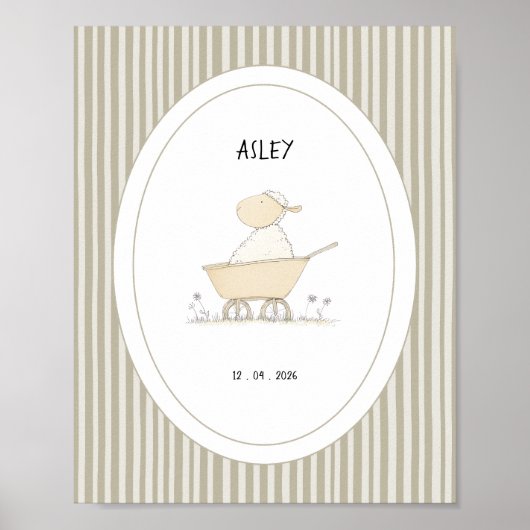 Custom Cute Sheep Nursery Name Date Poster (Voorkant)