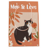 Custom Cute Smiling Cat with Mur & Love Text  Medium Cadeauzakje (Voorkant)